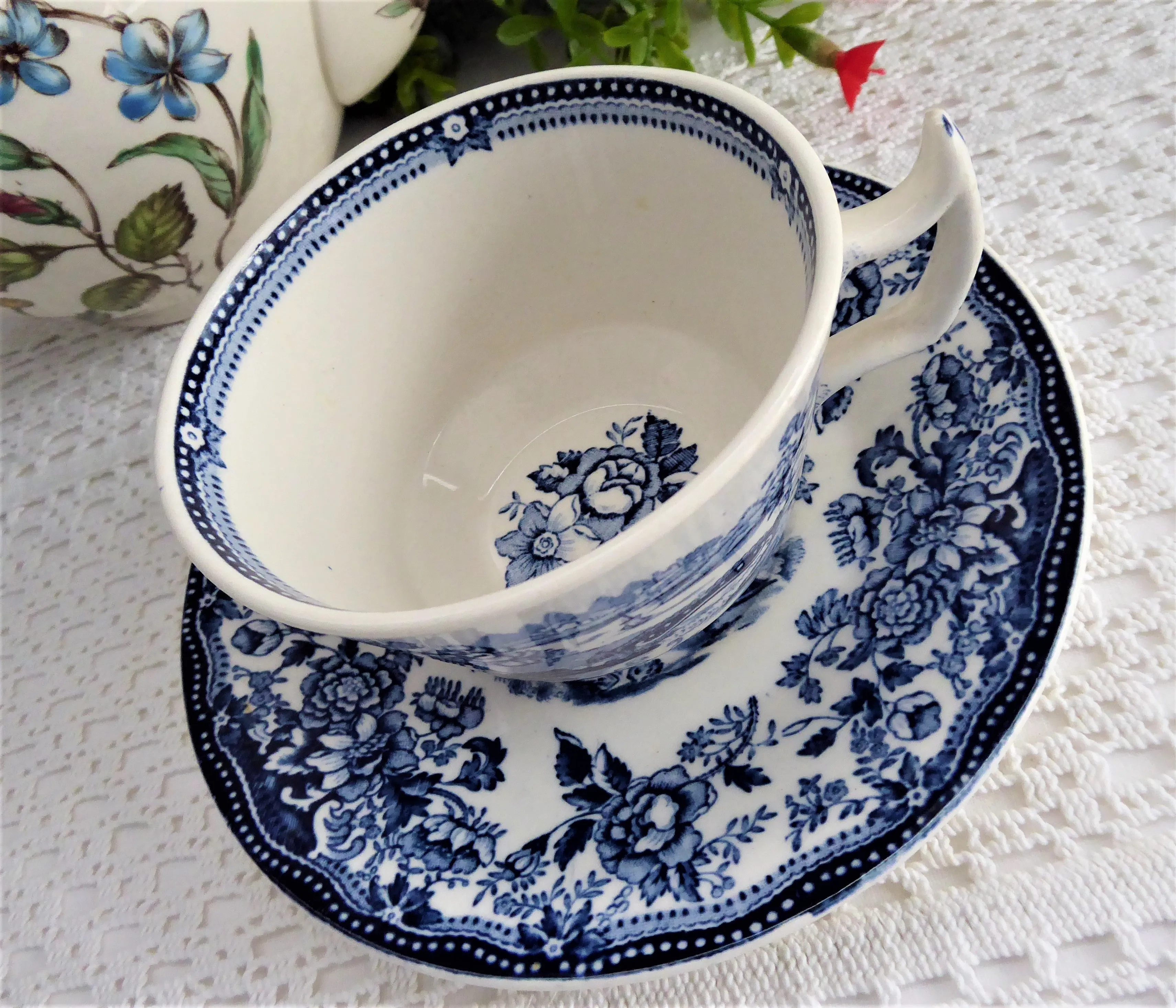 Tonquin Blue Transferware Cup And Saucer 1960s Ironstone Royal Staffordshire Clarice Cliff