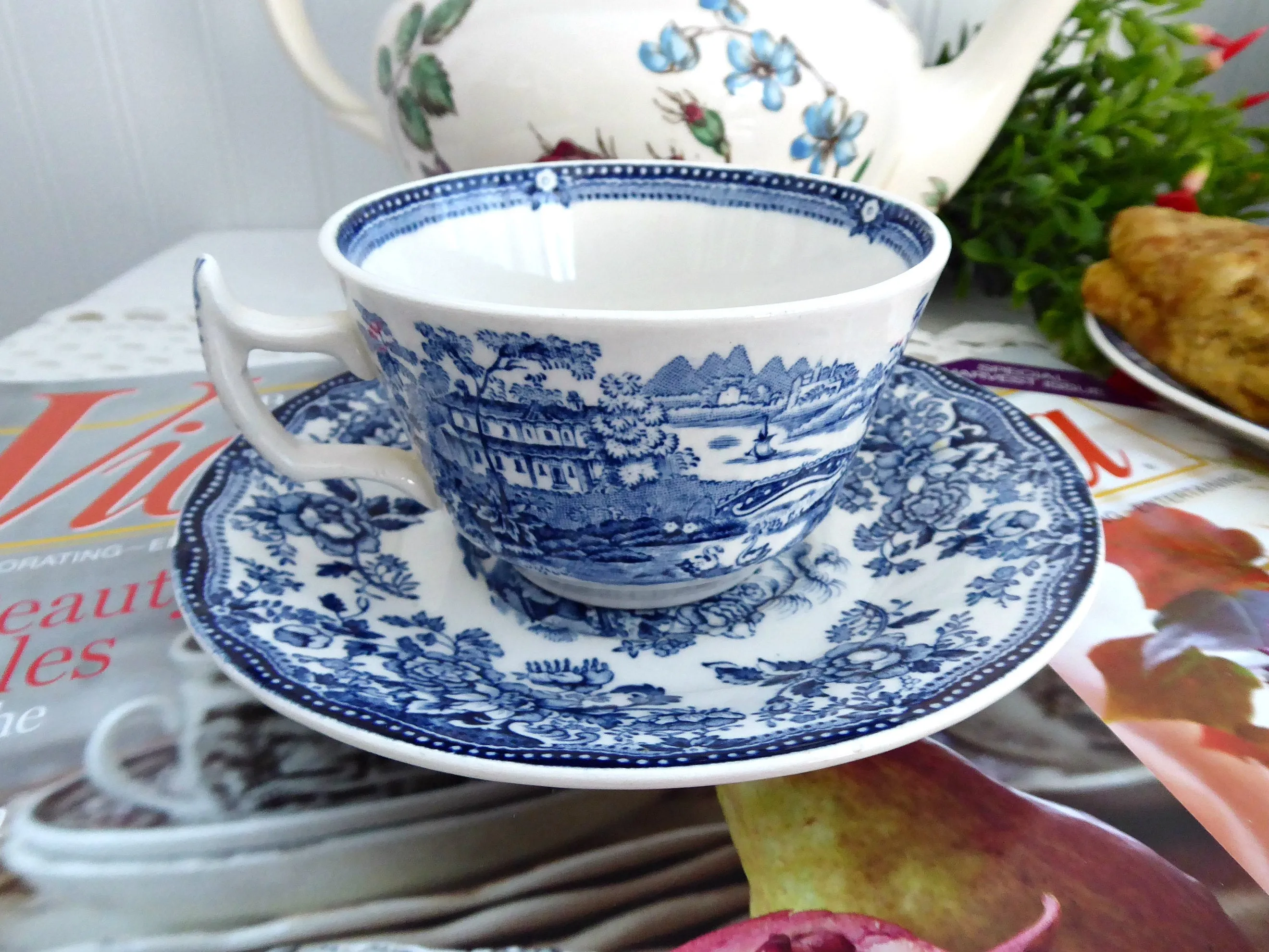 Tonquin Blue Transferware Cup And Saucer 1960s Ironstone Royal Staffordshire Clarice Cliff