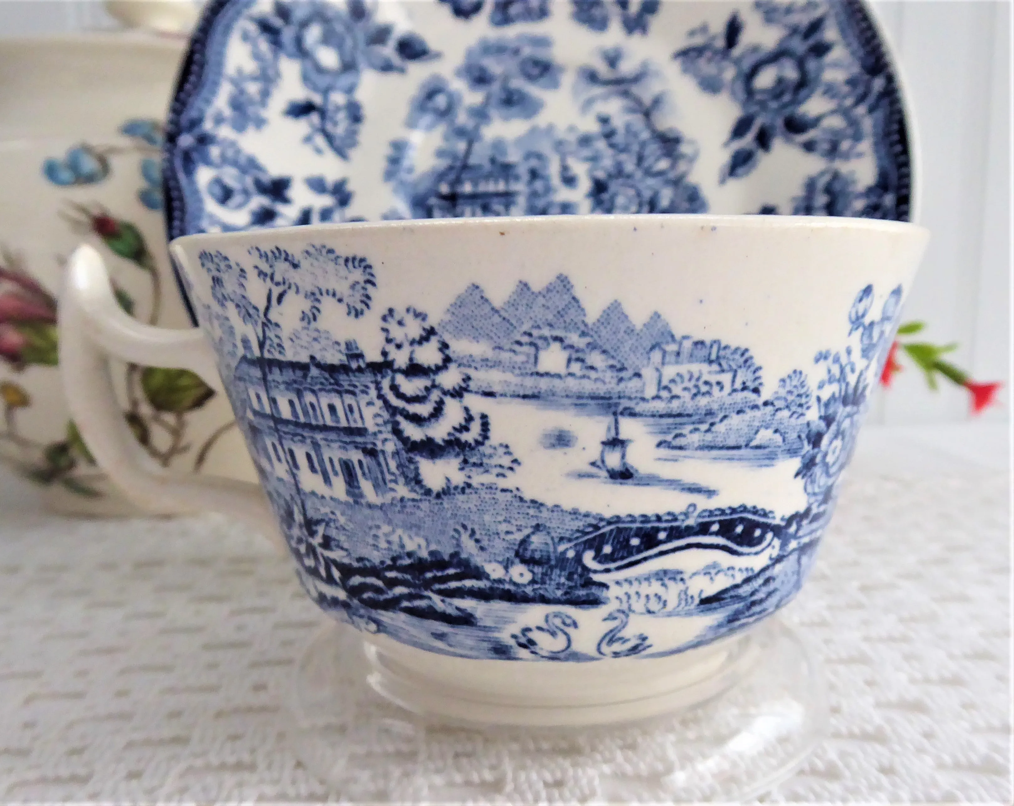 Tonquin Blue Transferware Cup And Saucer 1960s Ironstone Royal Staffordshire Clarice Cliff