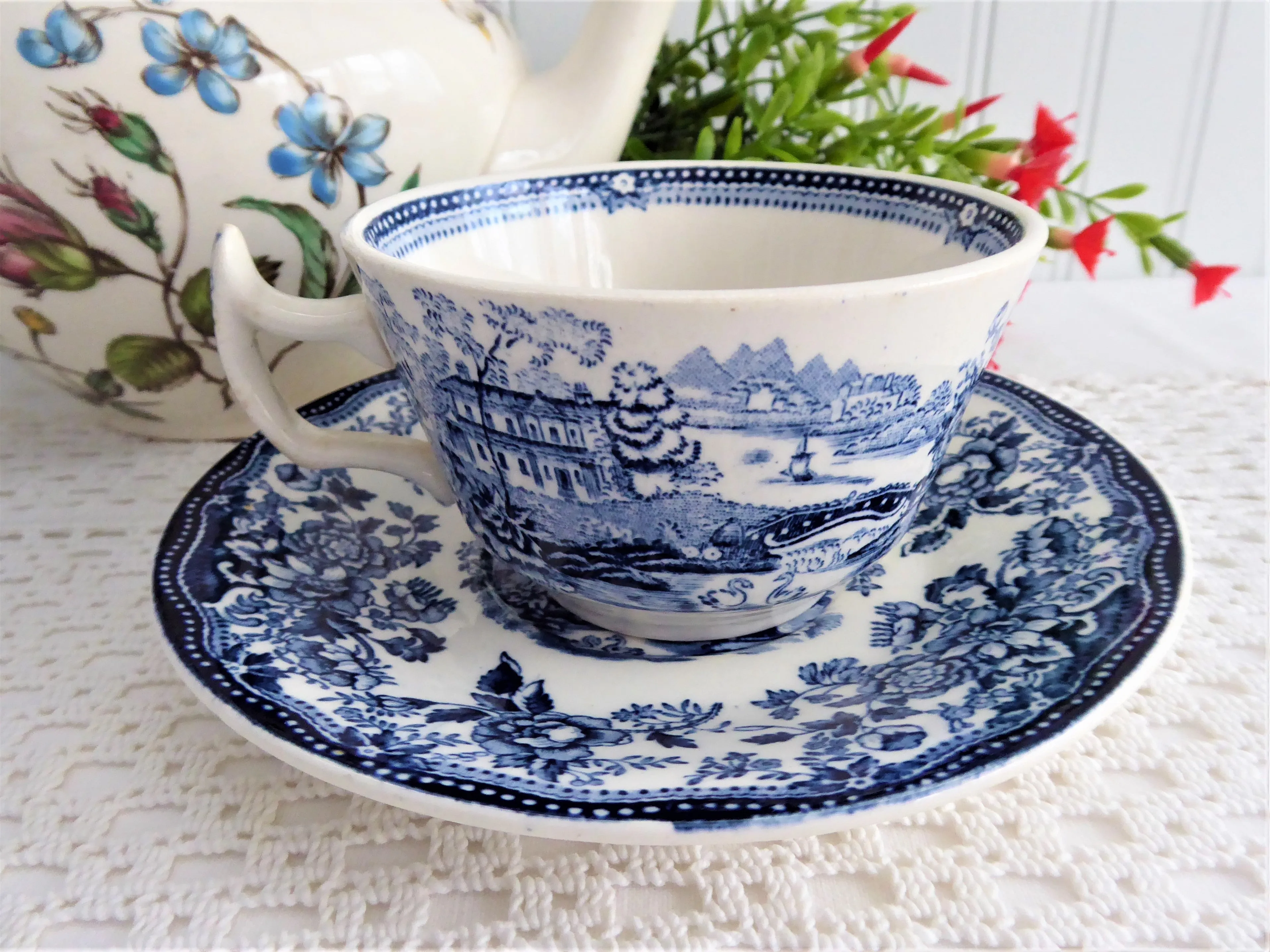 Tonquin Blue Transferware Cup And Saucer 1960s Ironstone Royal Staffordshire Clarice Cliff