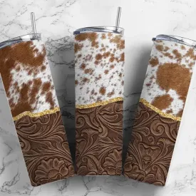 Tooled Cowhide Western Skinny 20oz Tumbler