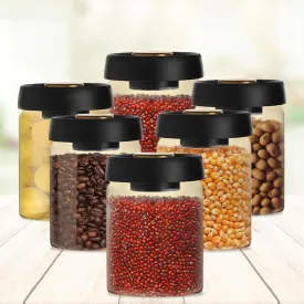 UMAI Borosilicate Glass Jars for Kitchen Storage with Vacuum Plastic Lid | 900 ml | Pack of 6 | Multipurpose, Airtight & Leakproof Jars for Cookies, Nuts, Dry fruits, Coffee & Spices | Amber Color