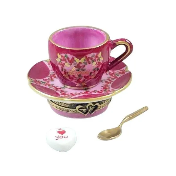 Valentine's LOVE Tea Cup with Spoon and Heart Sugar Cube