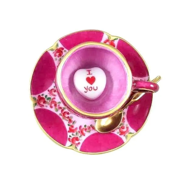 Valentine's LOVE Tea Cup with Spoon and Heart Sugar Cube